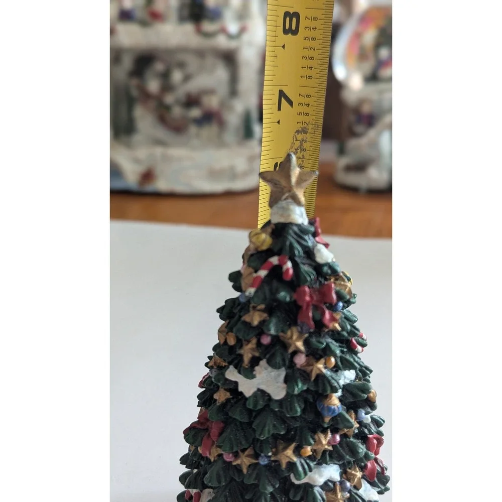 Vintage Style Resin Christmas Tree Figurine 7 Inch Tabletop Holiday Decor Green